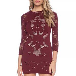 Free People Intimately rib lace cut out bodycon bandage dress M/L Cabernet red